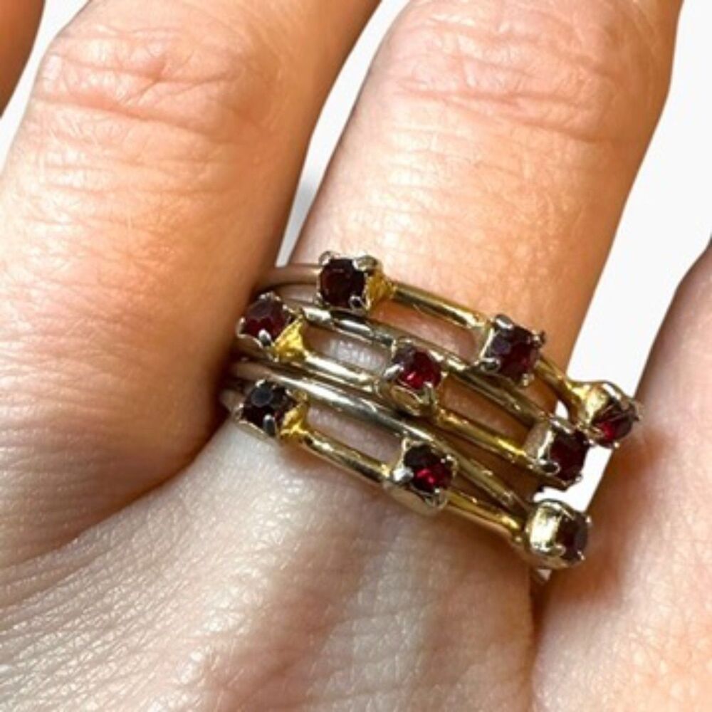 Vintage 1950's 10K Gold Garnet Ring Lot 5 Rings 3.47g - size 7